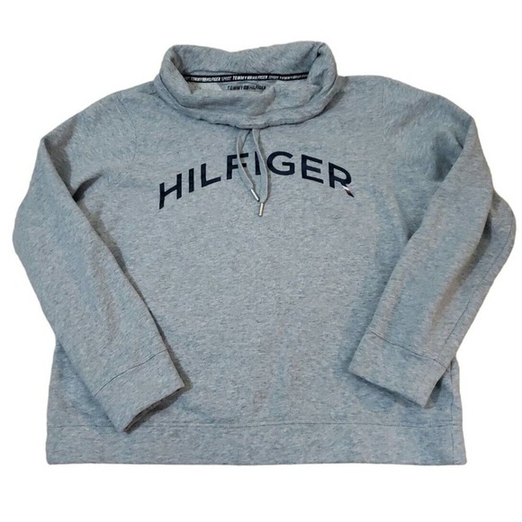 Tommy Hilfiger~ Woman Size L~ Gray Pullover Sport Logo Cropped Cotton Blend. - Picture 1 of 13